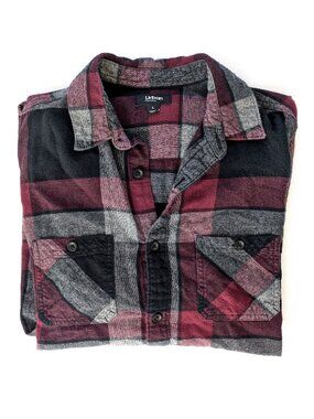 Urban Pipeline Plaid Shirt - Men's L - Red and Black Flannel Button-Up Pockets